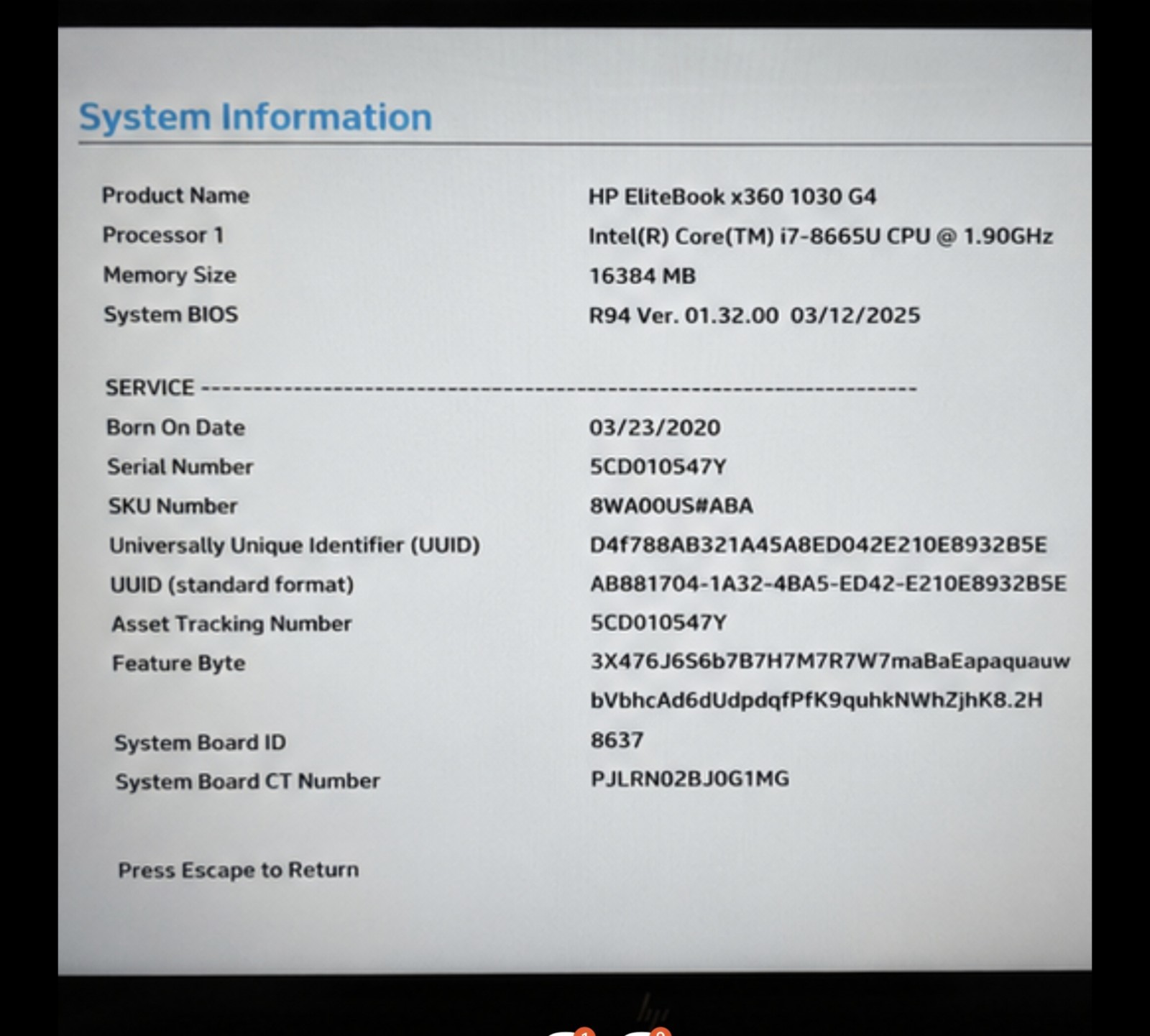 HP EliteBook x360 1030 G4 Laptop i7-8665U 1.9 GHz 16GB RAM
