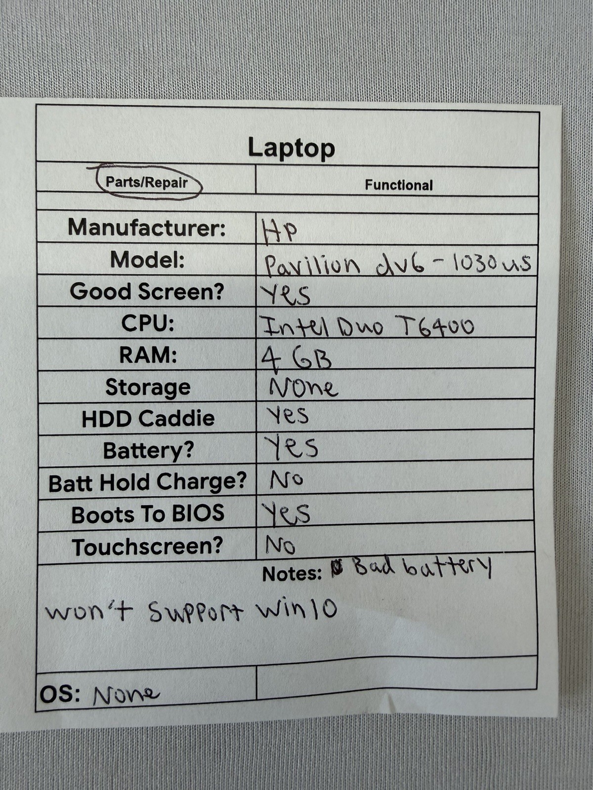 HP Pavillion dv6-1030us Laptop – Good Screen – Intel Duo T6400 – Read Des