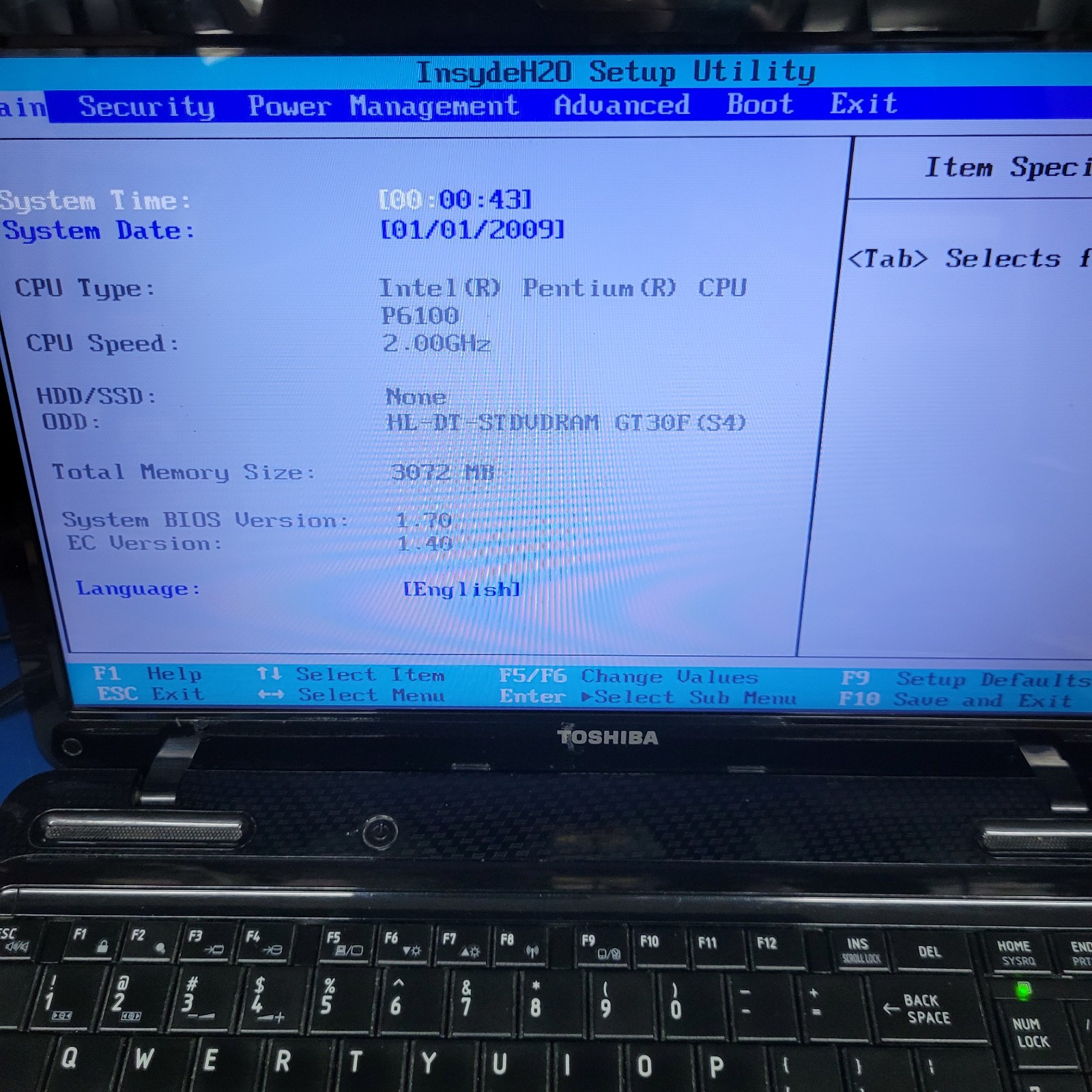 Toshiba Satellite L665-s5096 Intel Pentium P6100 @2.0 GHz 3GB RAM NO HDD
