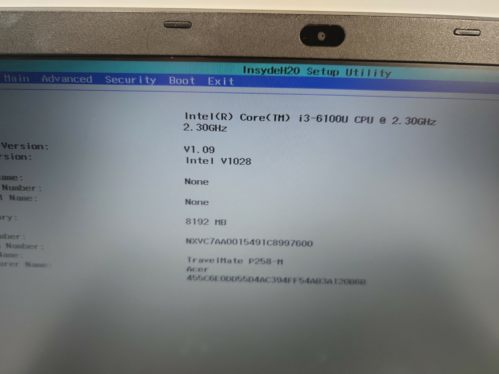ACER TMP258-M Laptop intel i3-6100U 2.30GHZ 8GB RAM NO HDD READ #F3