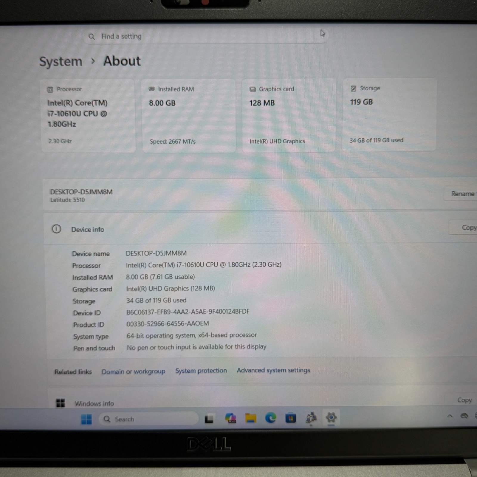 Dell Latitude 5510 15.6″ i7-10610U 8GB RAM 128GB SSD Win11 Pro Gray Fair
