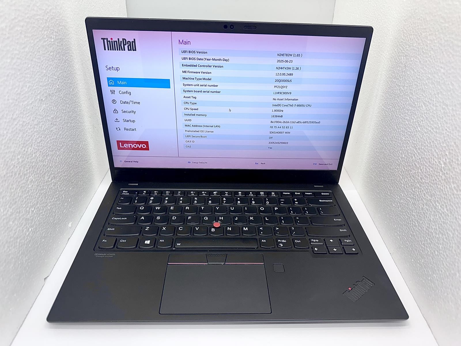 Lenovo ThinkPad X1 Carbon Gen 7, Intel Core i7-8665U @ 1.90GHz, 16GB, 1.02TB