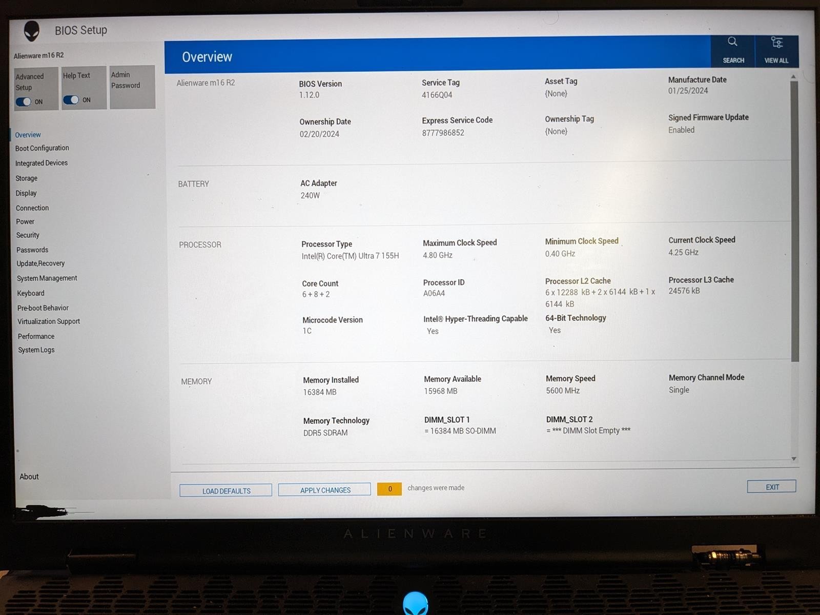 DELL ALIENWARE M16 R2 ULTRA 7 155H @ 1.4 GHz, NO RAM/HDD/OS – (FOR PARTS)