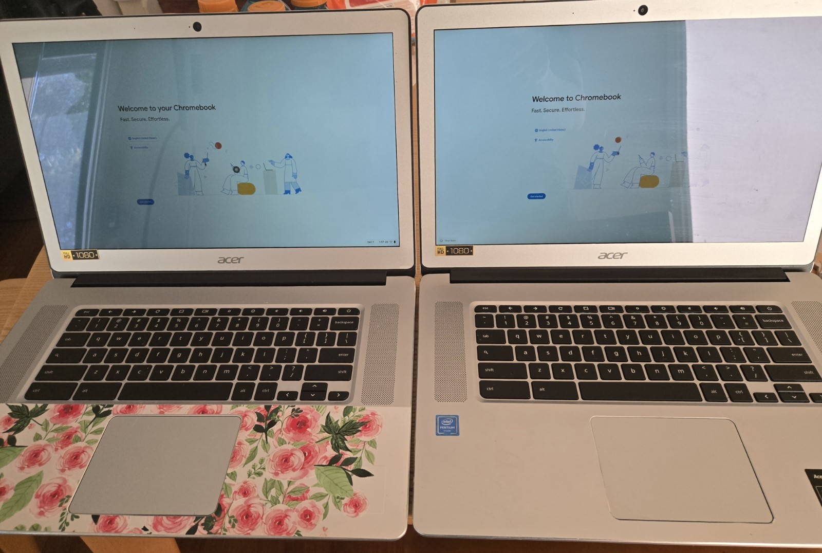 Two Acer Chromebooks 15 CB515-1HT-P39B, Intel CPU, 4 GB RAM, 32 GB Flash, 15.6″