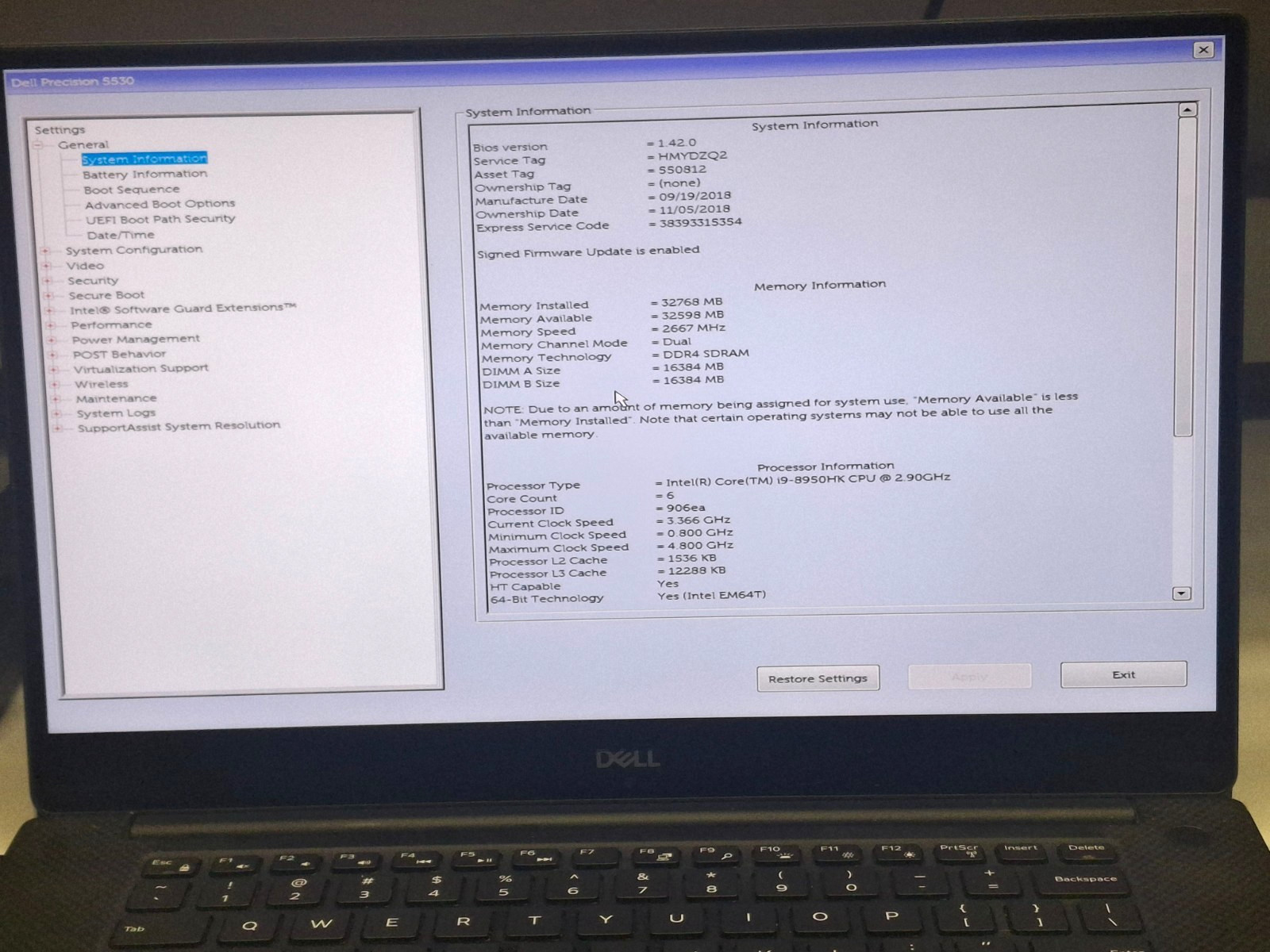 Dell Precision 5530 15.6″UHD Touch i9-8950HK 32GB Ram 256 SSD Quadro P2000 W11P