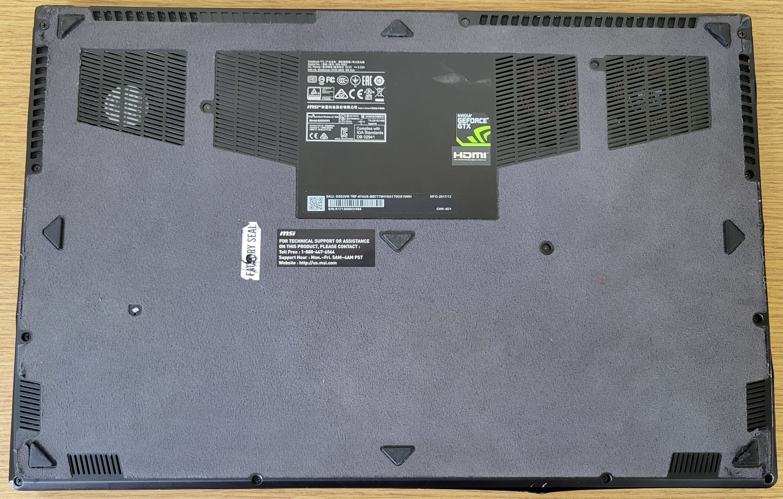 MSI Stealth MS-16K215 Gaming Laptop i7-7700HQ 2.80GHz 16GB 128GB Gtx 1060 No OS