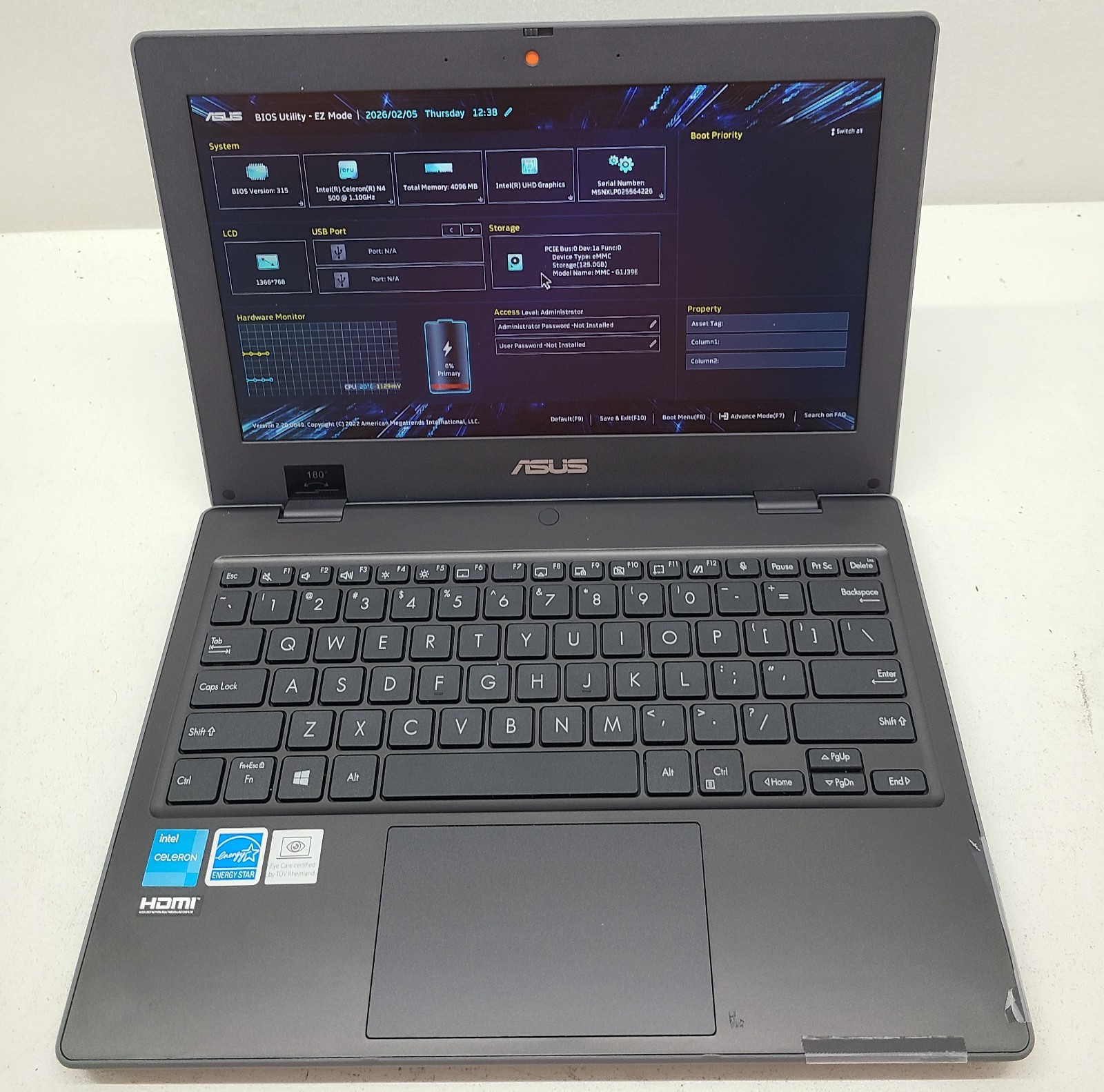 ASUS BR1100CK 11.6″ Laptop Intel N4500 4GB RAM 128GB eMMC NO OS (FL)