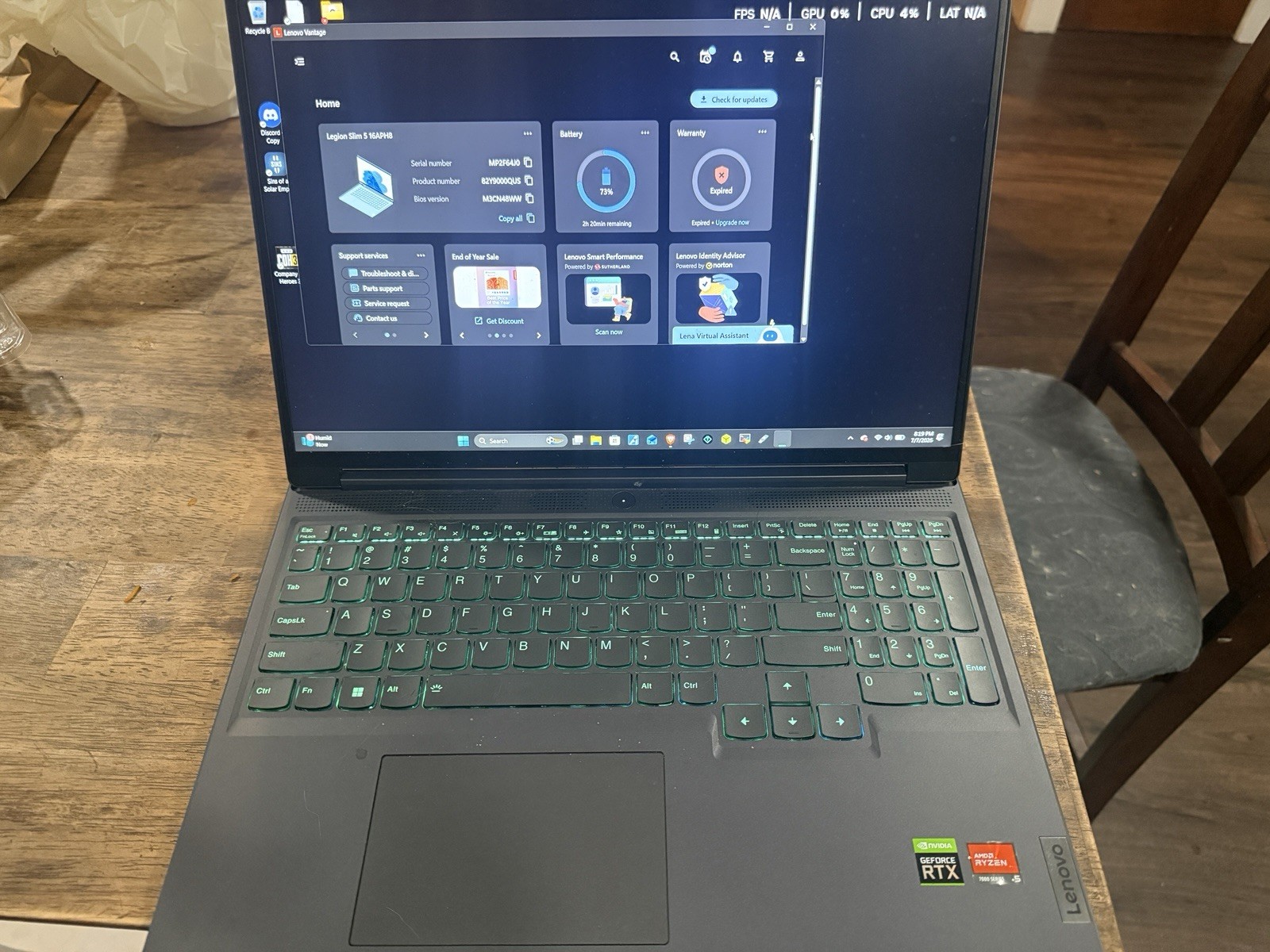 Lenovo Legion Slim 5 16APH8 Laptop Silver 16 Inch Nvidia RTX 4060