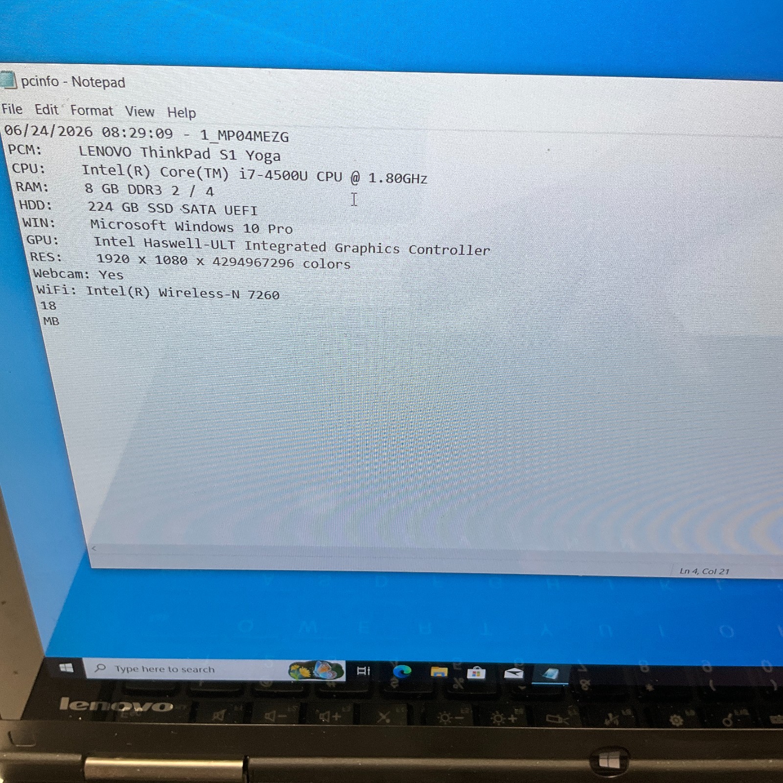 Lenovo ThinkPad S1 Yoga i7-4500U 8GB RAM 250GB SSD Windows 10 Pro Laptop KEY*