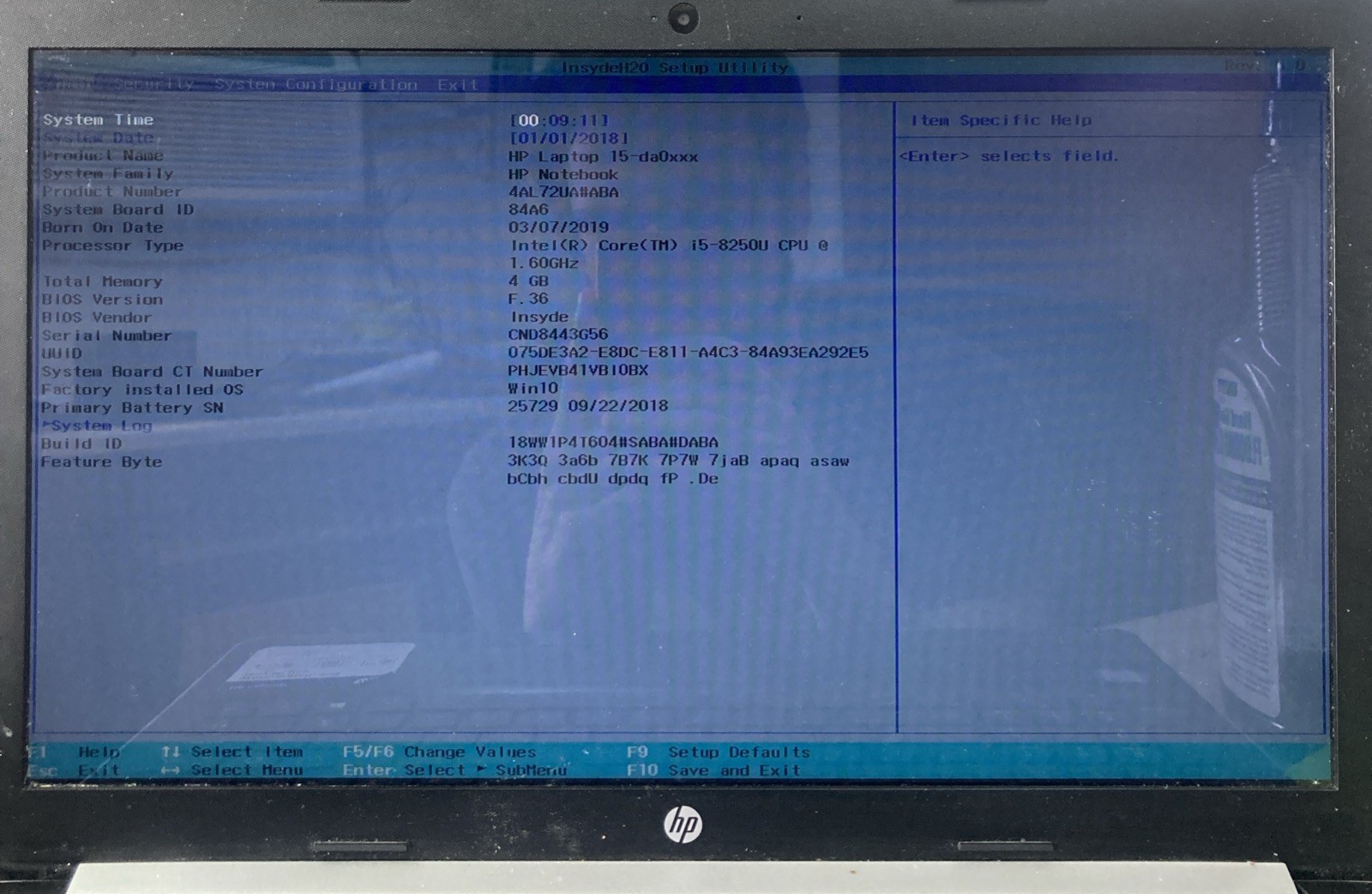 HP Laptop 15-da0053wm i5-8250U 1.60GHz no RAM no HDD Boot to BIOS