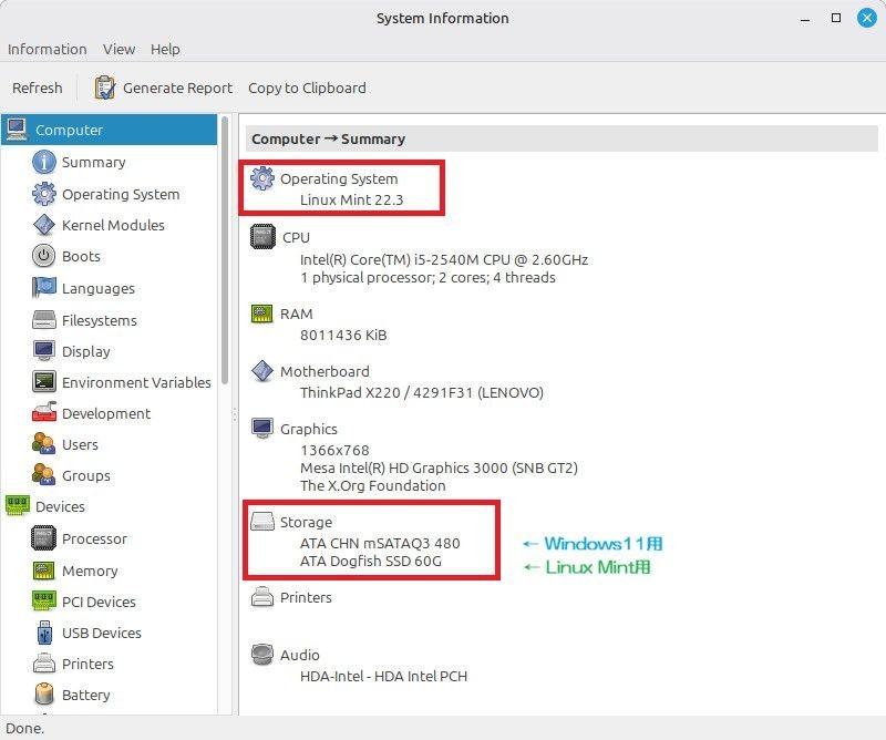 Lenovo ThinkPad X220 Core i5 CPU/8GB RAM/480GB + 60GB SSD/Windows & Linux