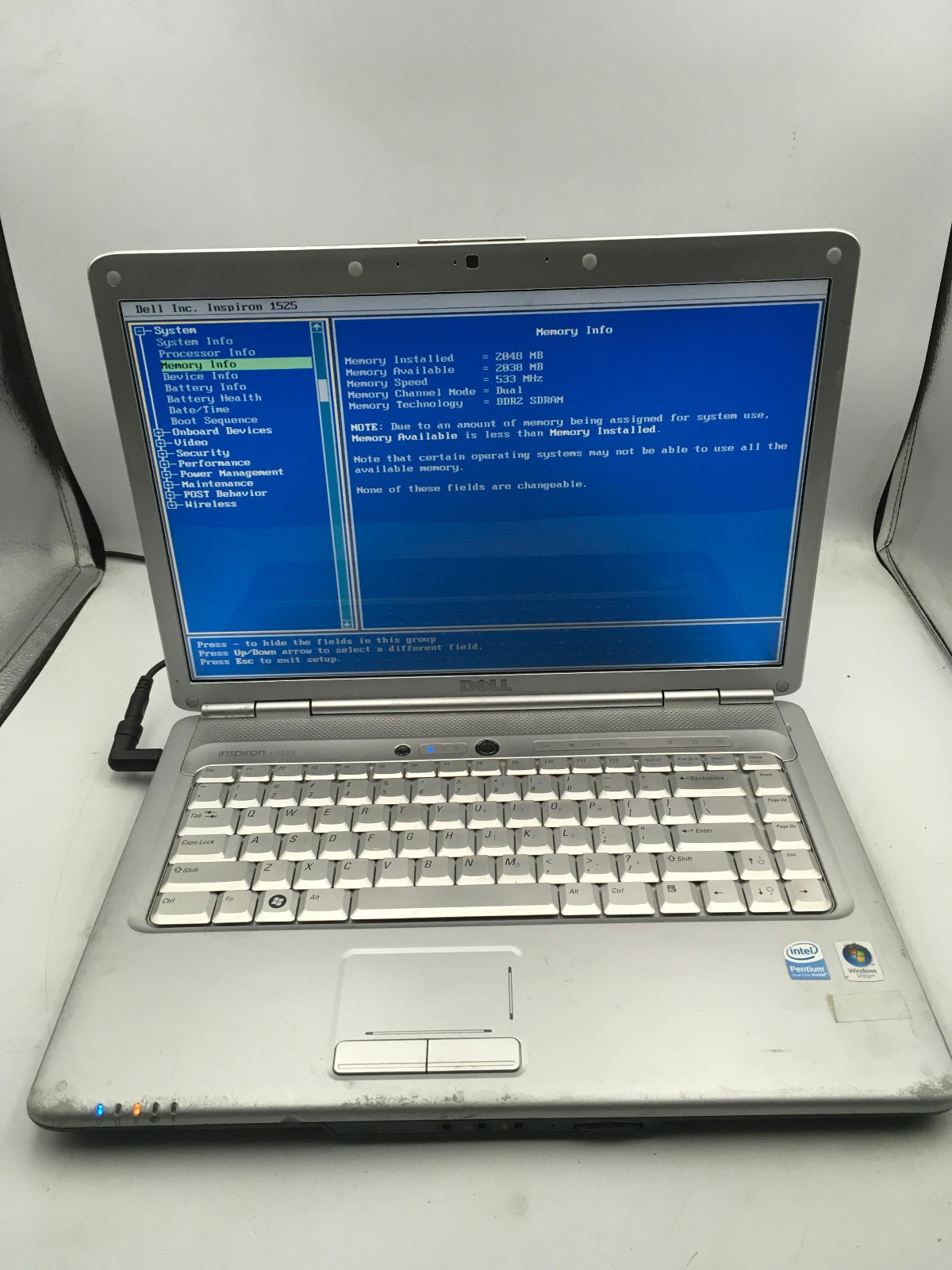 DELL INSPIRON 1525 – BOOTS TO BIOS – INTEL CORE 2 DUO – 2GB RAM – READ DESC – BB