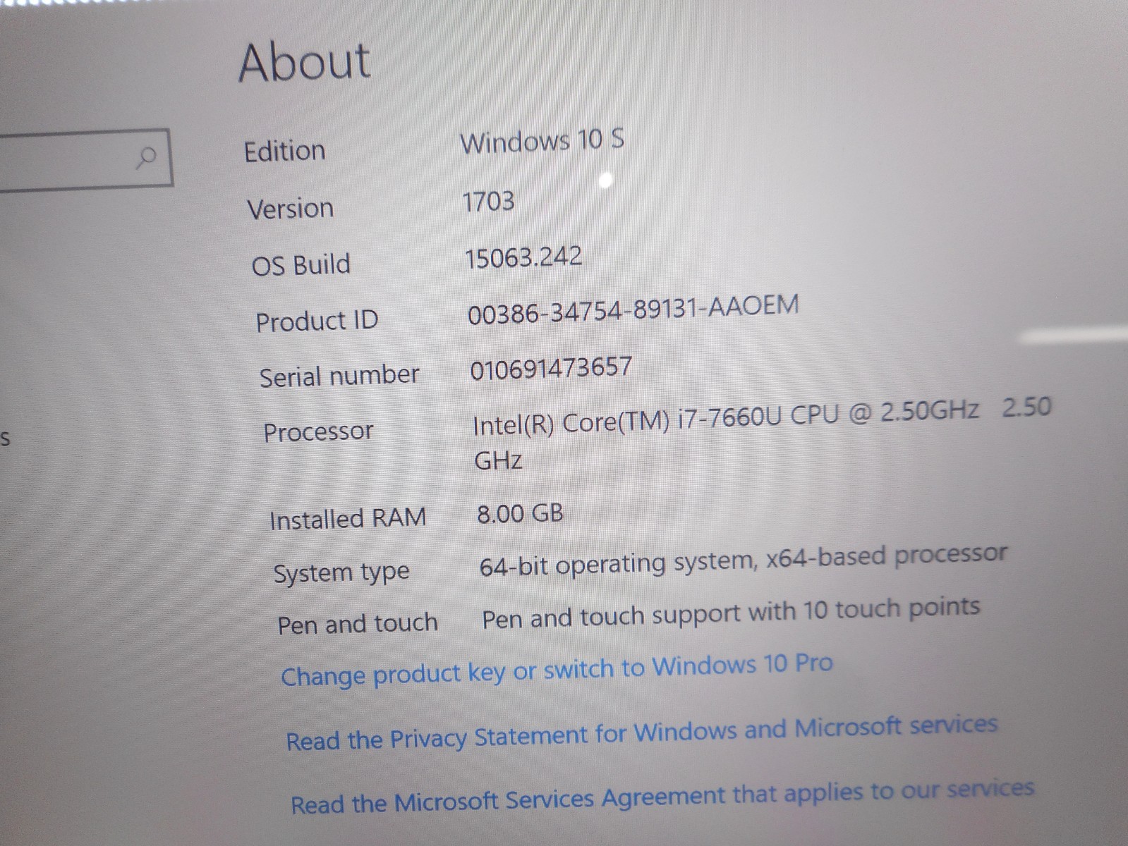 Microsoft Surface Laptop 1769 i7-7660U 2.50GHz 8GB RAM 256GB SSD win 10 pro