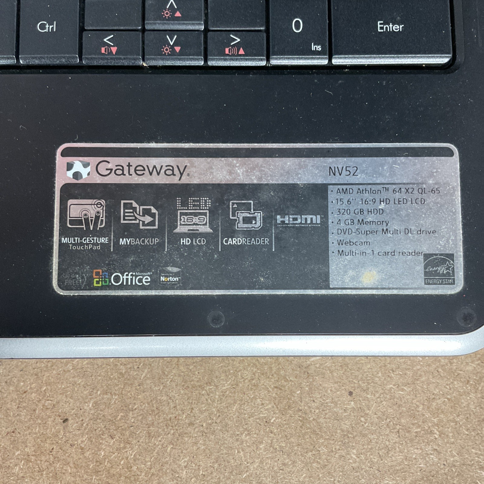 Gateway Model MS2274 Laptop Computer 15″ NV Series NV52 – Untested