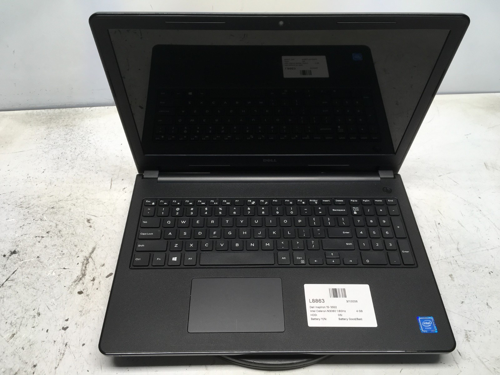 Dell Inspiron 15-3552 Intel Celeron N3060 1.6GHz 4 GB NO HDD