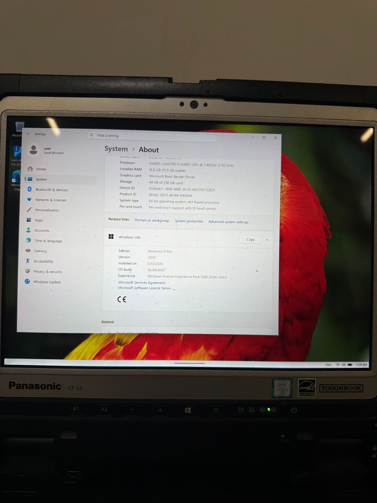 PANASONIC TOUGHBOOK CF-33 12″ Intel Core i5-6300U 2.4Ghz 16GB RAM 238GB SSD 1280