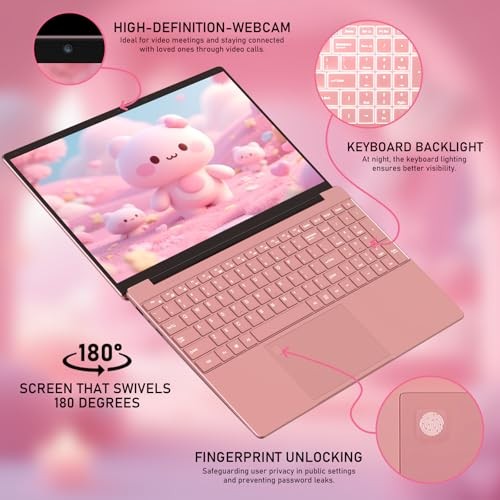 Student Laptop 15.6 Inch, Lightweight Notebook with 8GB RAM 256GB Rose Gold
