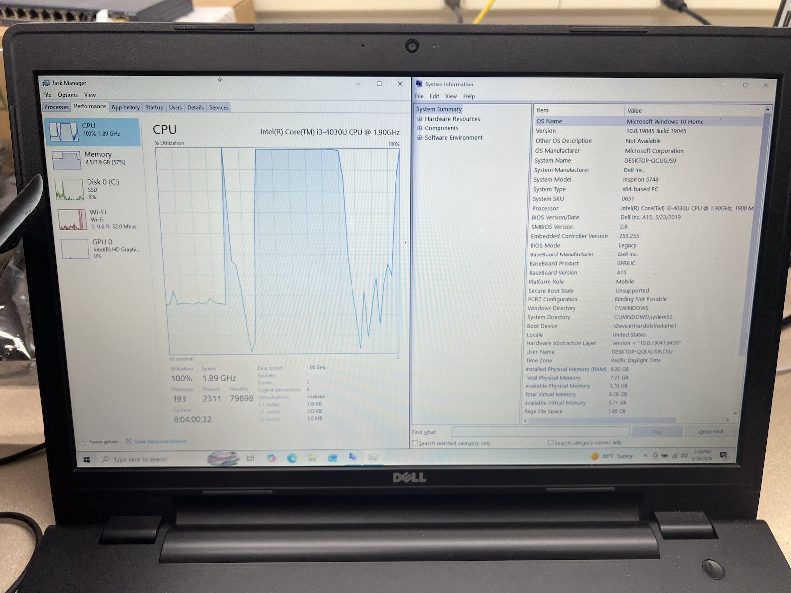 READ DESC Dell Inspiron 5748 Laptop Intel i5-4210U 8GB RAM 240gb SATA SSD Win 10
