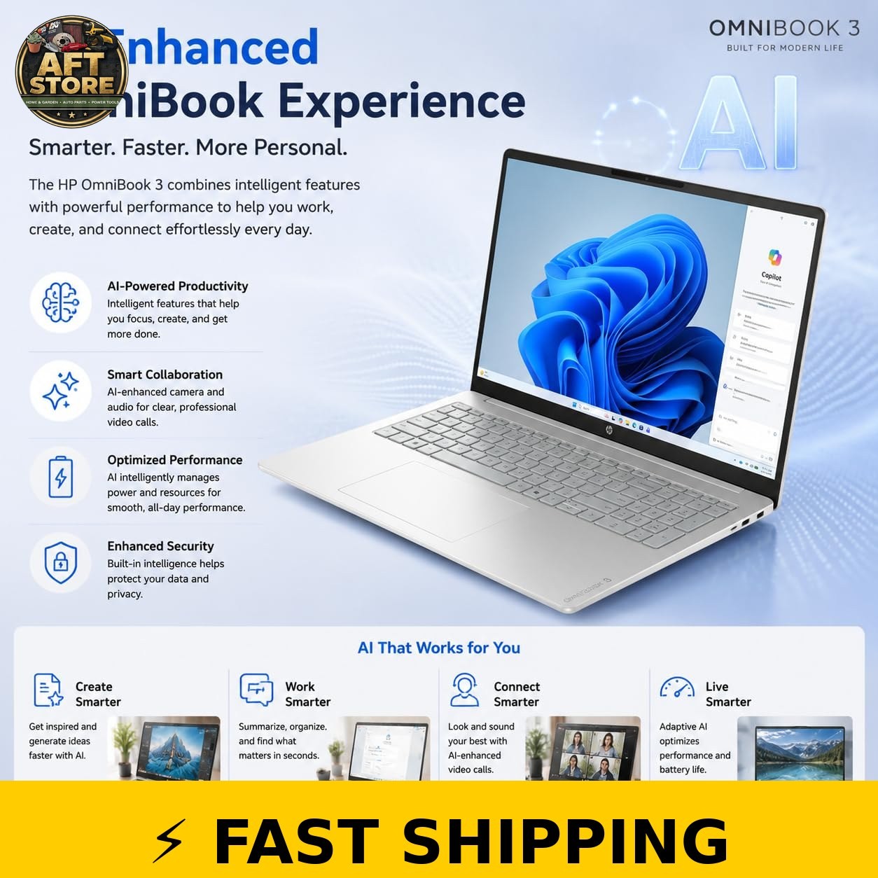 HP OmniBook 3 16″ Touchscreen Laptop – AMD Ryzen 5, 8GB RAM, 256GB SSD