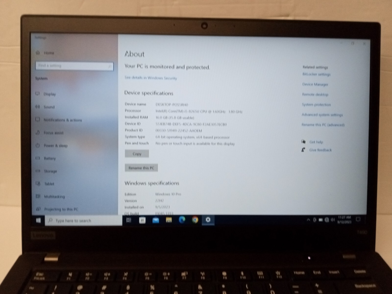 Lenovo ThinkPad T490 Intel i5-8265U, 1.6GHz, Quad-Core 16GB RAM 256GB SSD 14″