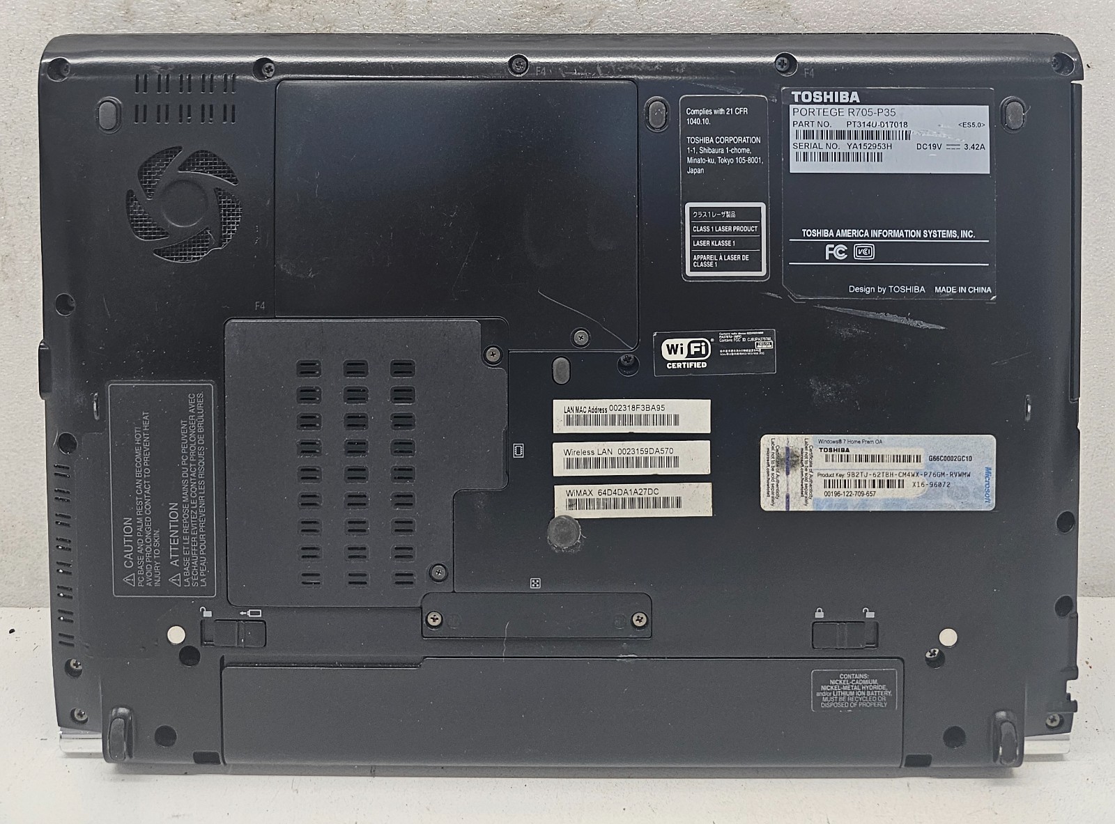 Toshiba Portege R705-P35 13.3″ Laptop Intel Core i3-370M 2GB Ram NO HD/OS (FL)
