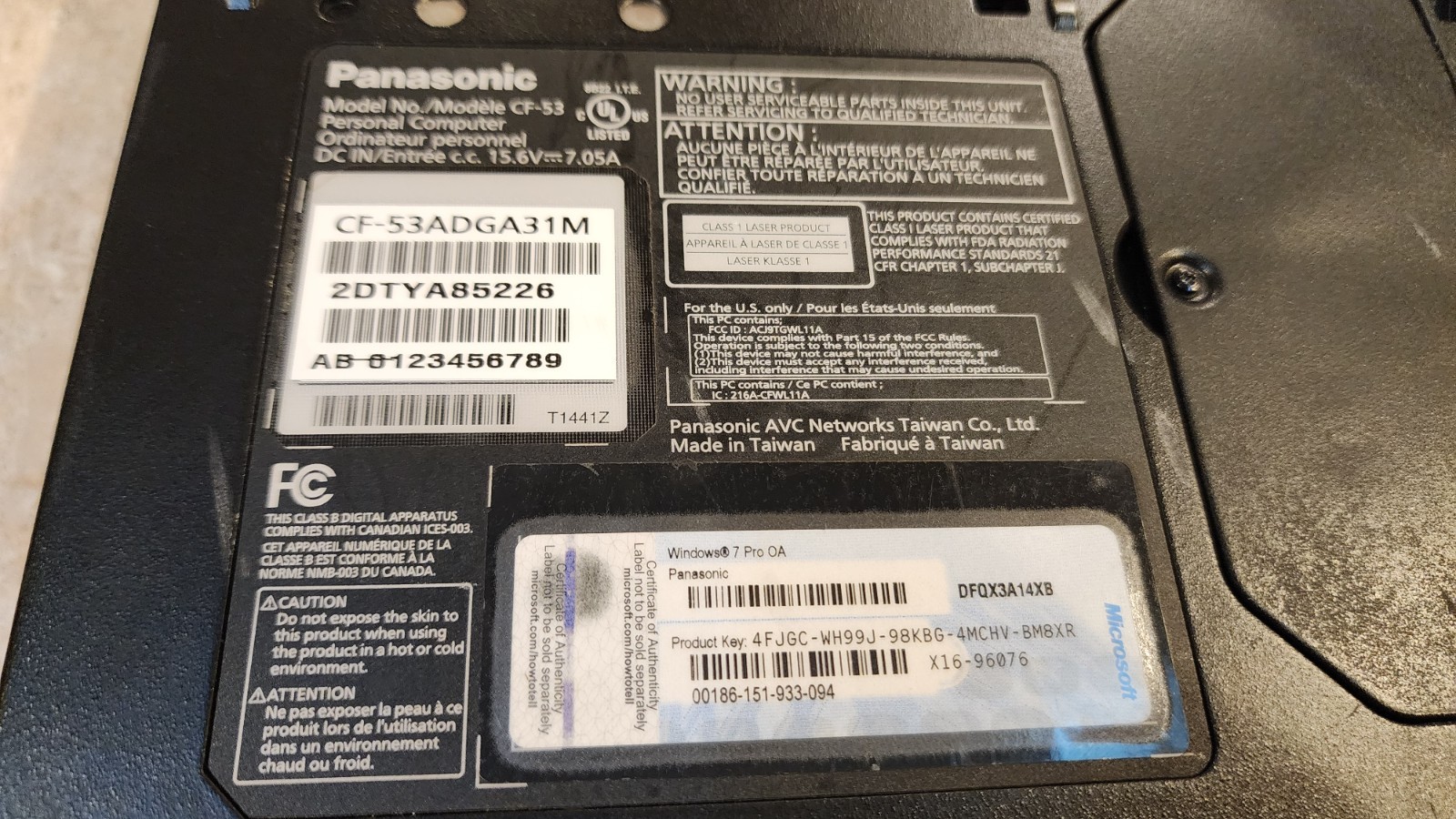 Panasonic Toughbook CF-53 14” Core i5 No HDD 8GB RAM LTE DVD Laptop