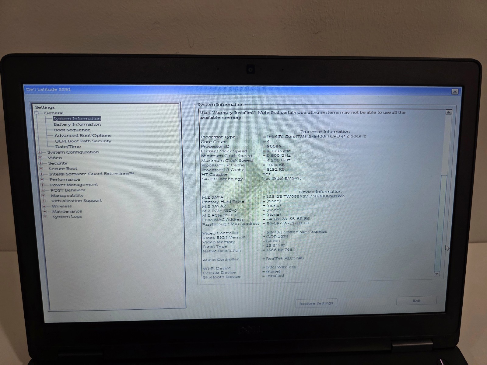 Dell Latitude 5591 i5-8400H 8GB 128GB SSD HD Webcam Windows 11 Laptop