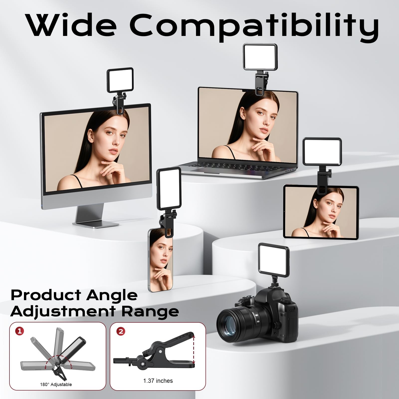 Datarm Rechargeable Soft Selfie Light for Phone, Camera, Laptop, 4-14H Battery P