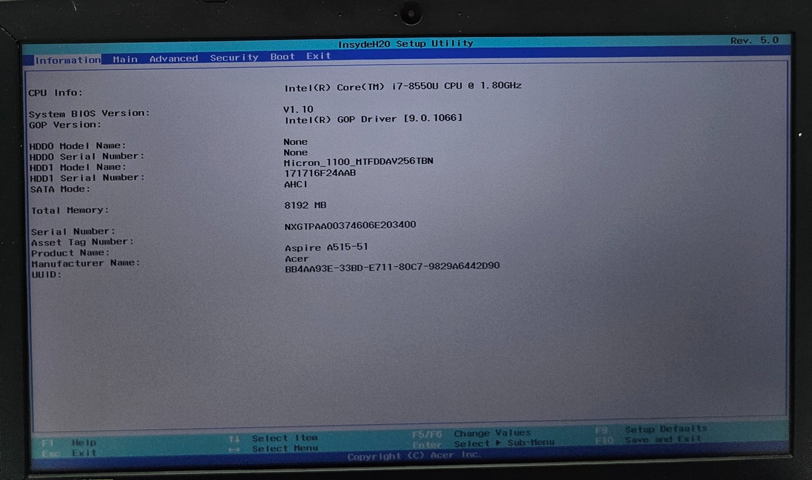 Acer Aspire 5 A515-51-86AQ Laptop Intel Core i5-8550U 8GB Ram 256GB NO OS (FL)