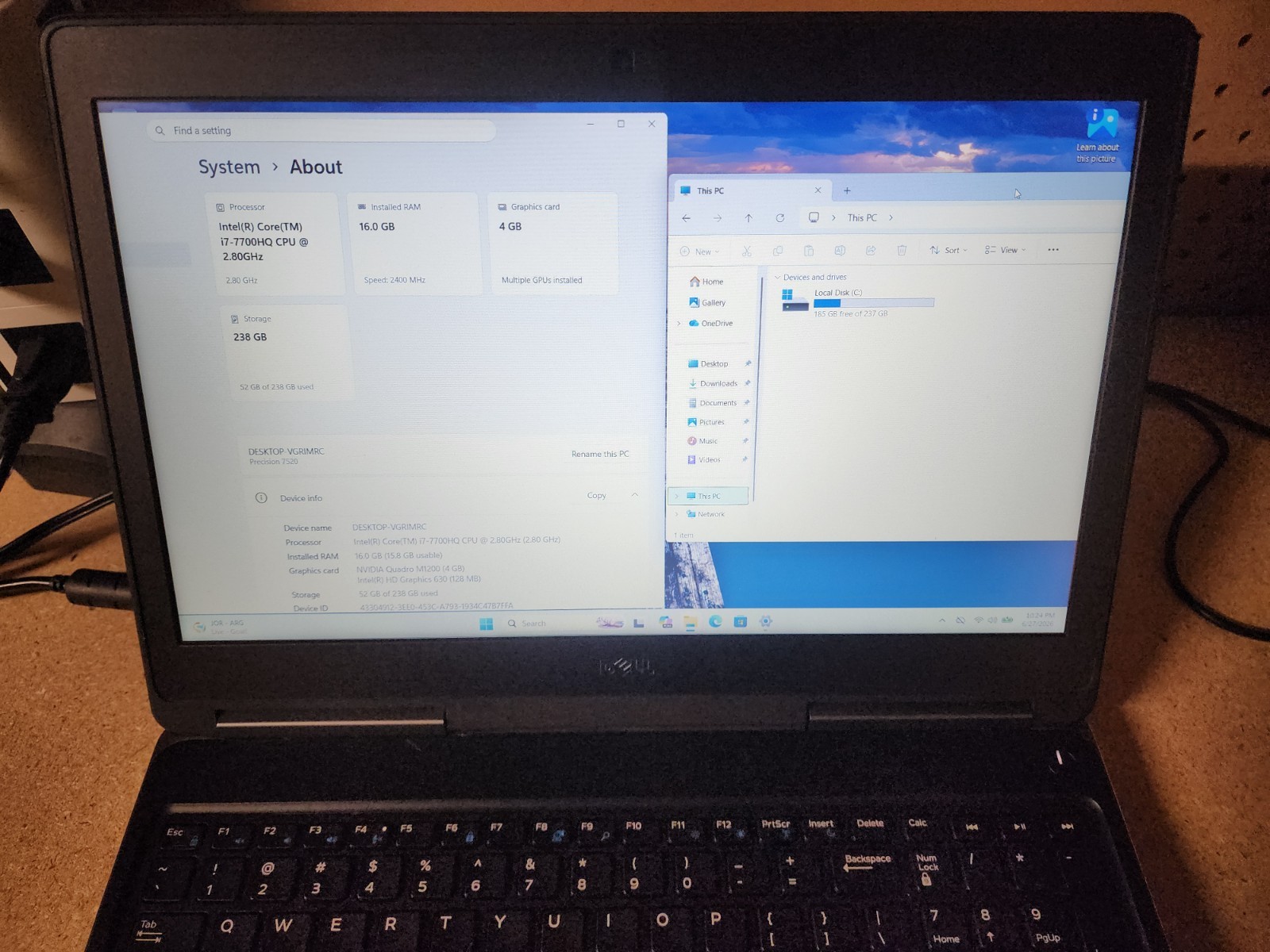 Dell Precision 7520 i7-7700HQ 2.8GHz 16GB RAM 256GB SSD Win 11 Pro Quadro M1200