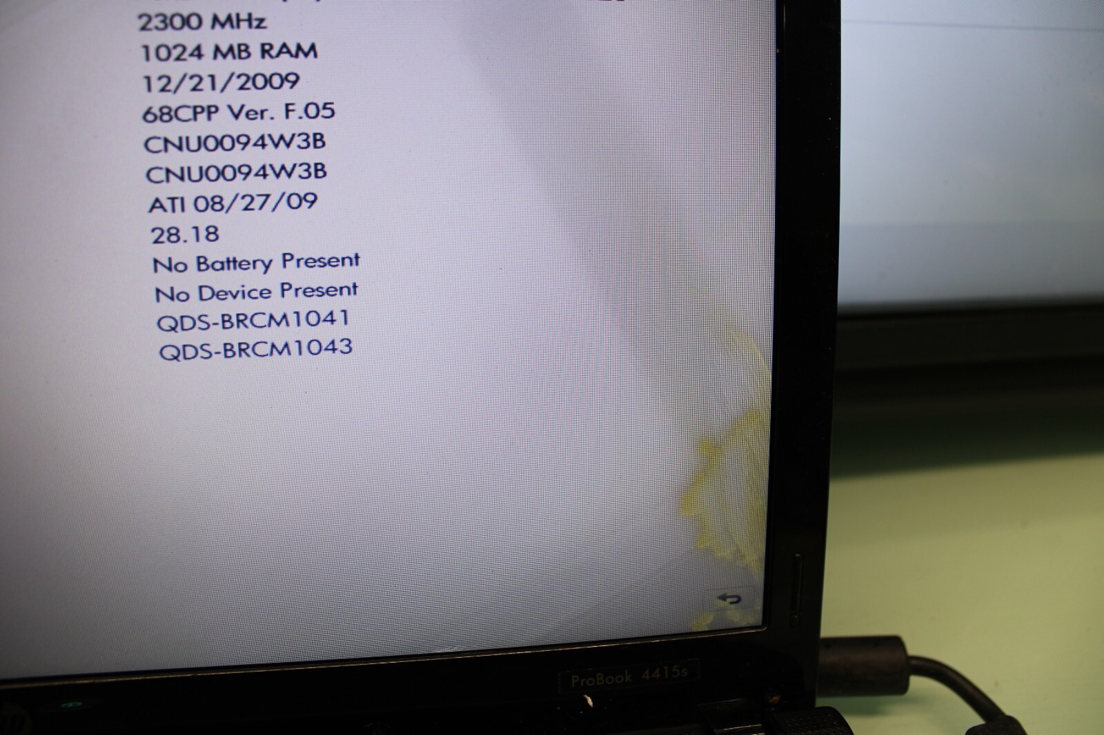 HP PROBOOK 4415S AMD TURION 2 DUAL CORE @2.3GHZ 1GB Ram PARTS OR REPAIR #110