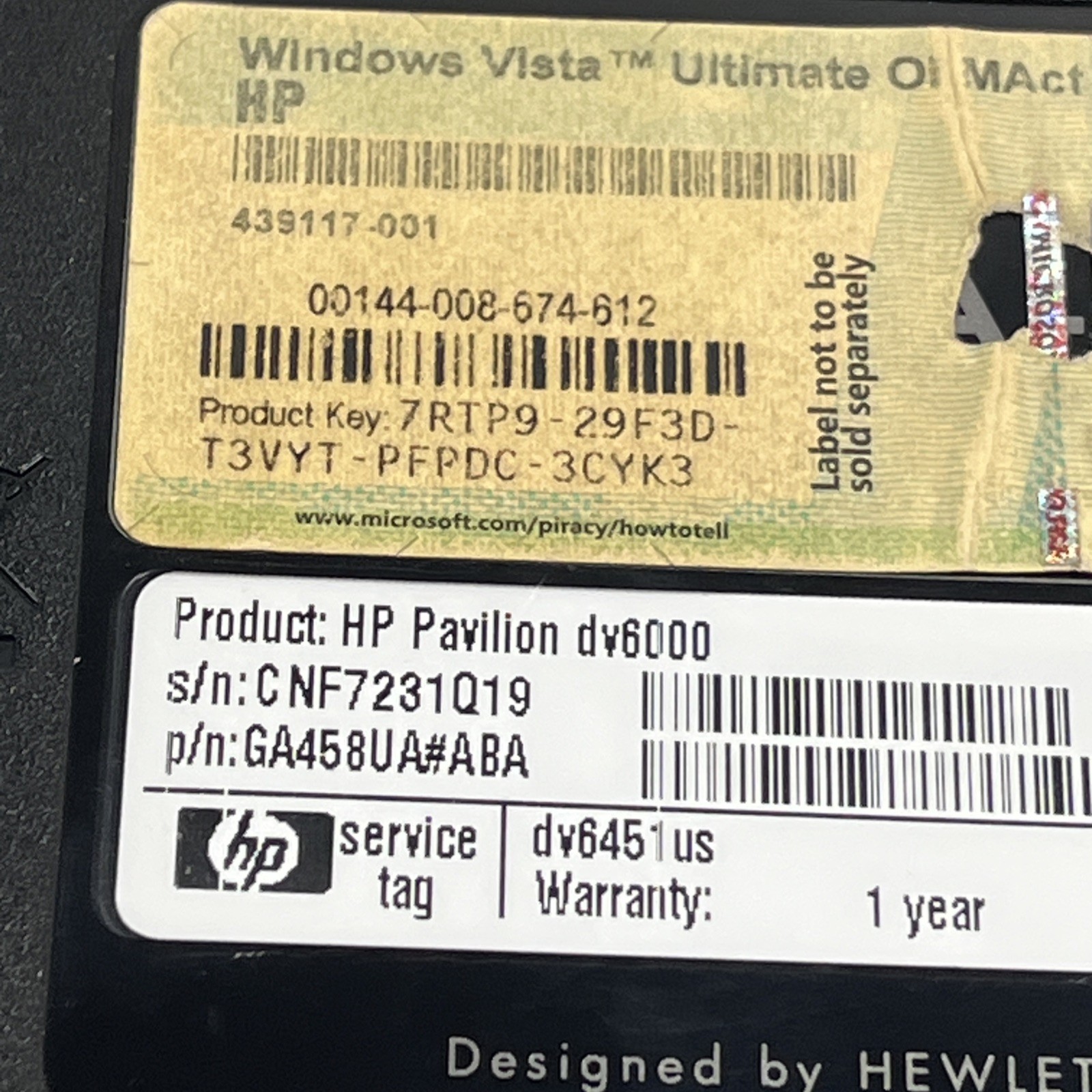 HP Pavilion Entertainment PC Laptop DV6000 For Parts or Repair