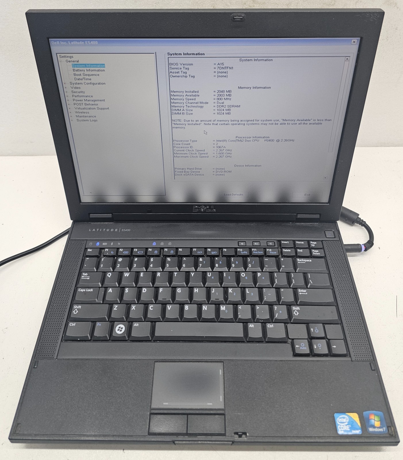 Dell Latitude E5400 14″ Laptop Core 2 Duo P8400 2GB Ram NO HD/OS (FL)