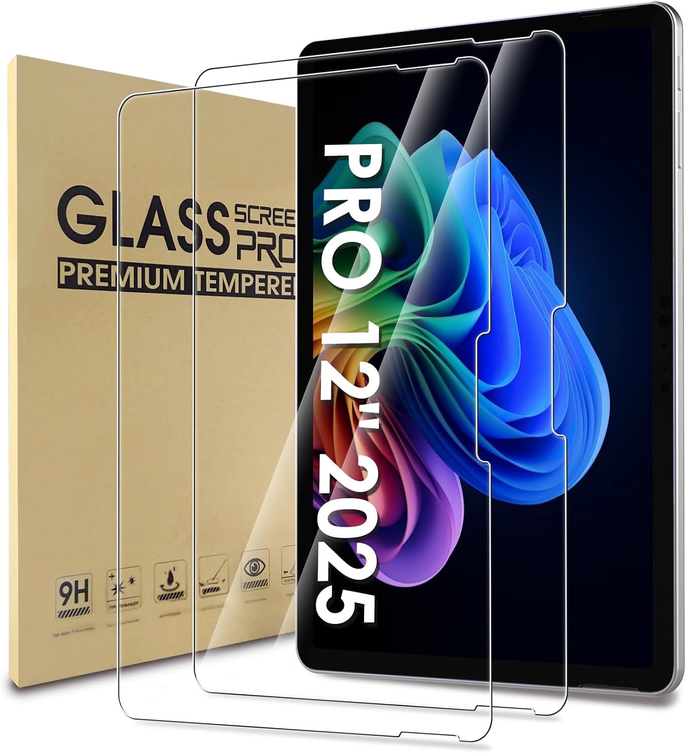 Tempered Glass Screen Protectors – 2 Pack for Microsoft Surface PRO 12″, Case Fr