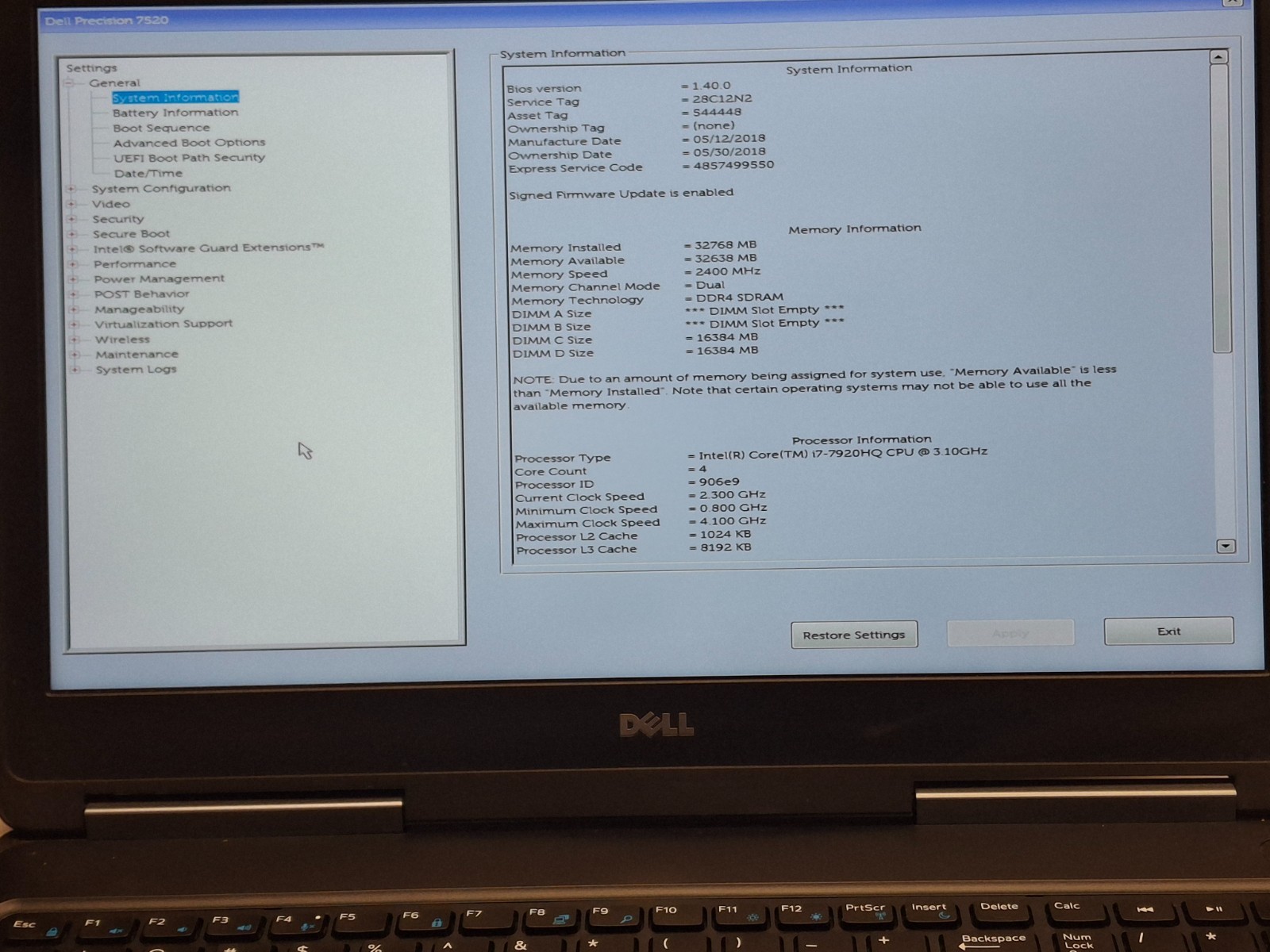 Dell Precision 7520 15.6″ FHD i7-7820HQ 2.90GHz 32GB 256GB SSD Quadro M2200