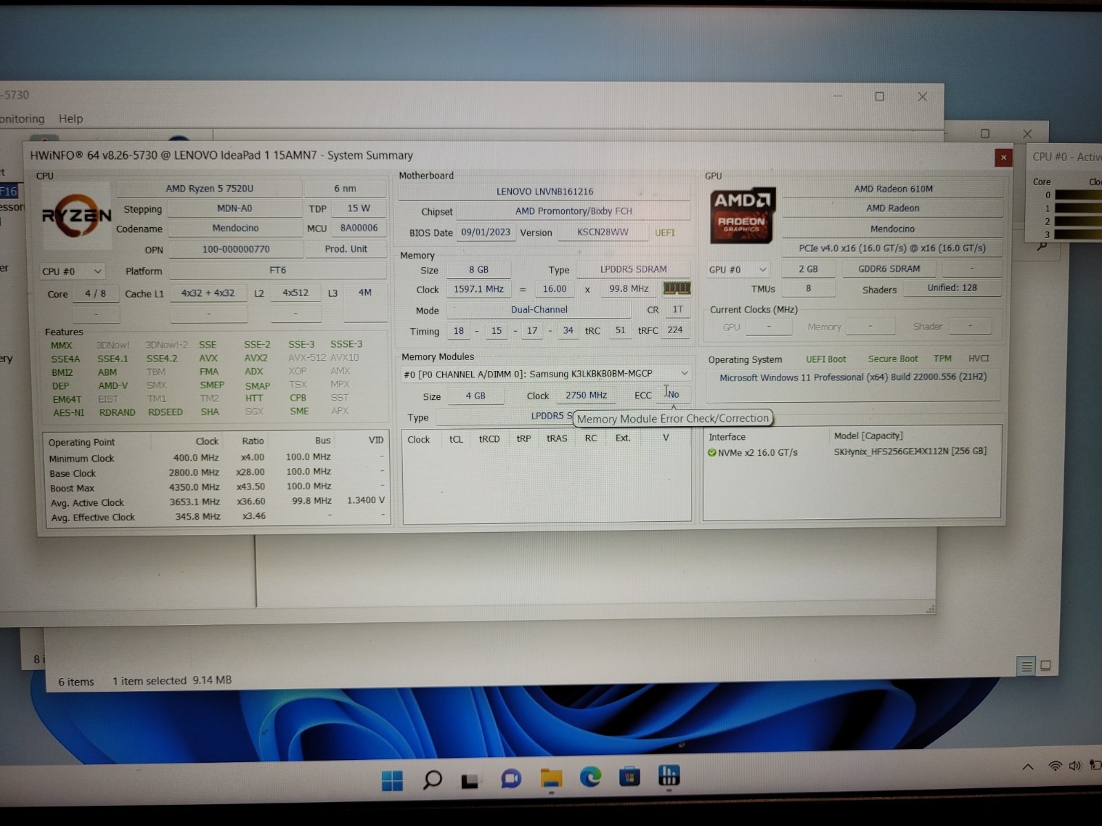 Lenovo ideapad 1 15AMN7 15.6″touch rayzen5 7520u 8gb ram 256gb ssd w11p MP2MKTE2