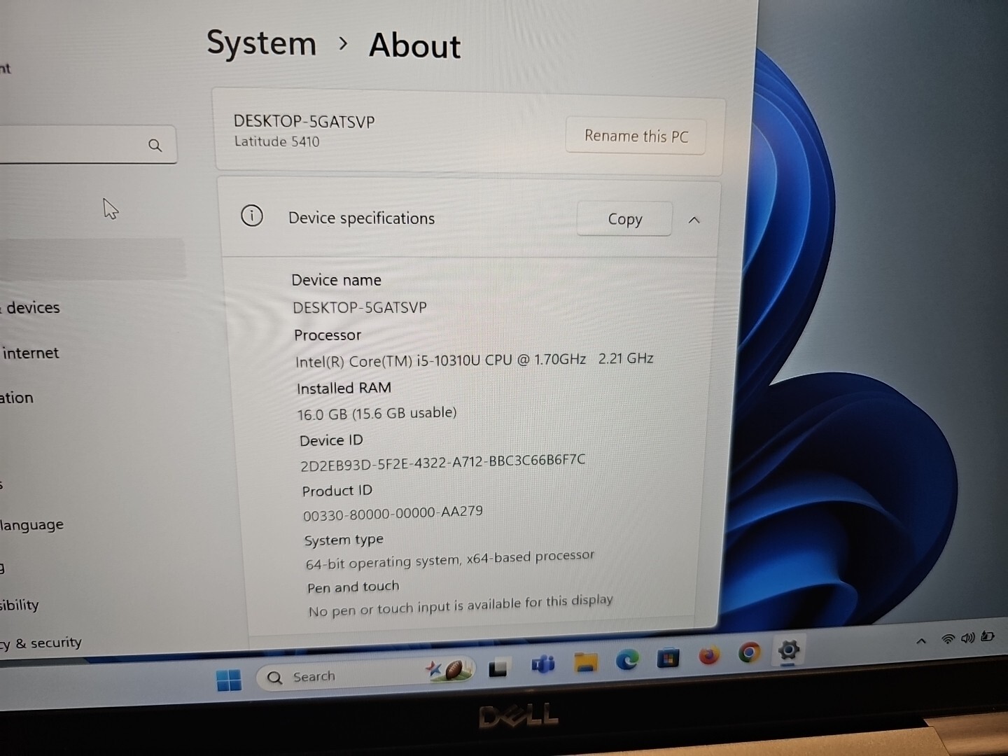 Dell Latitude 5410 Intel i5-10210u 1.60GHz 16GB RAM 256GB SSD Win 11 Pro FHD