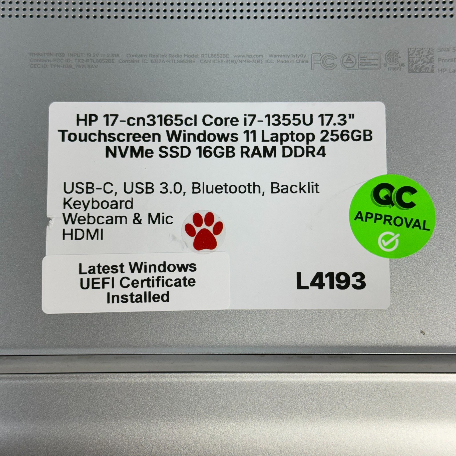 HP 17-cn3165cl i7-1355U 17.3″ Touch Windows 11 Laptop 256GB SSD 16GB *SEE PICS