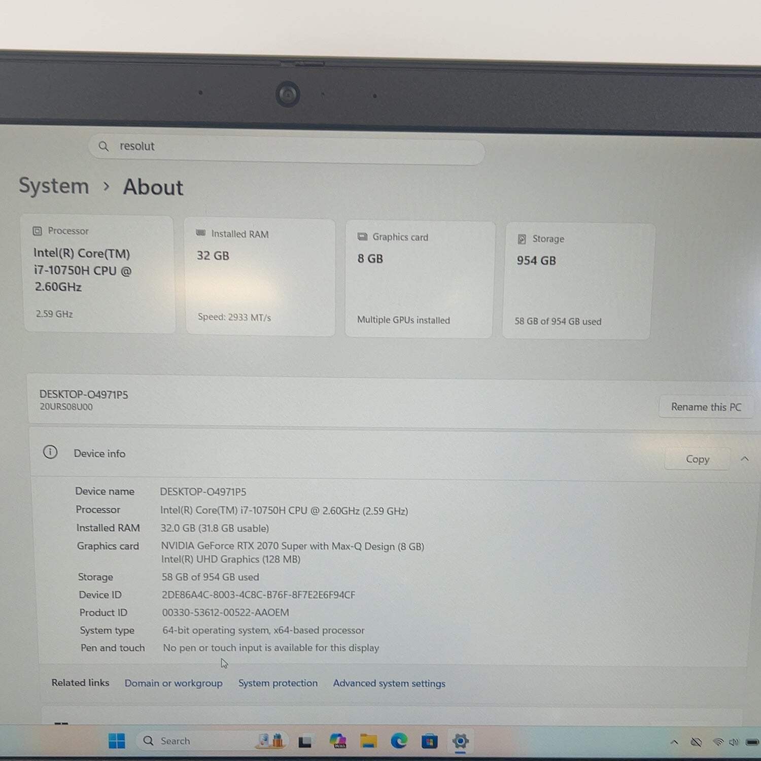 Broken Lenovo Thinkpad T15G Gen 1 i7-10750H 32GB RAM 1TB SSD RTX 2070 Super Read