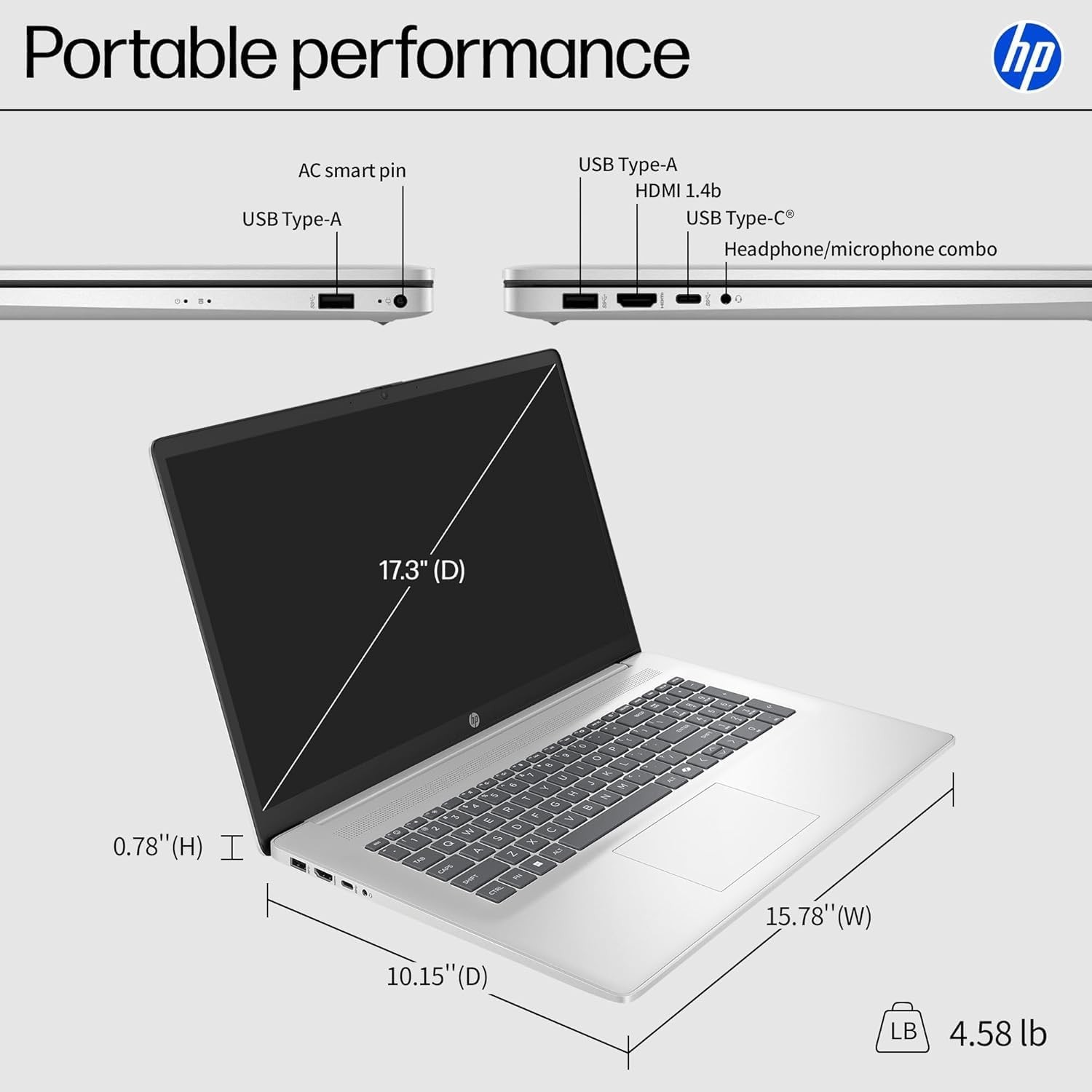HP 17.3″ FHD IPS Anti-Glare Display AMD Ryzen 5 7430U 16GB RAM, 1TB SSD Win 11 P