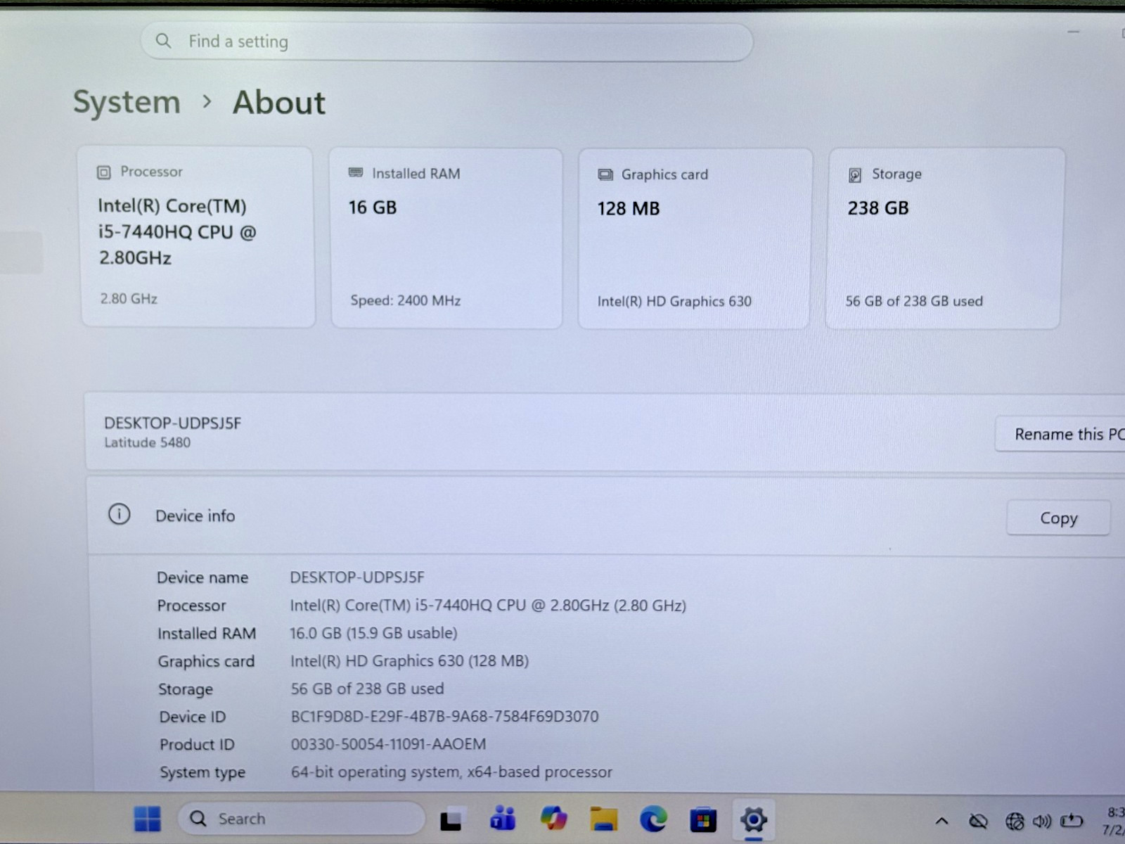Dell Latitude 5480 Intel i5-7th Gen 2.80GHz 16GB RAM 256GB SSD Windows 11 Pro*