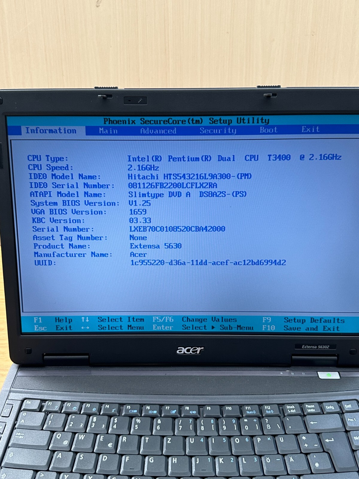 Acer Extensa 5630Z 15.4″ Notebook / Dual Core T3400 / No HDD / 4GB Laptop