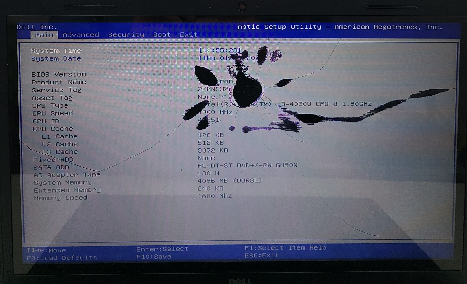 Dell Inspiron 3542 Laptop Intel Core i3-4030U 4GB RAM No HD/OS Bad Screen (FL)