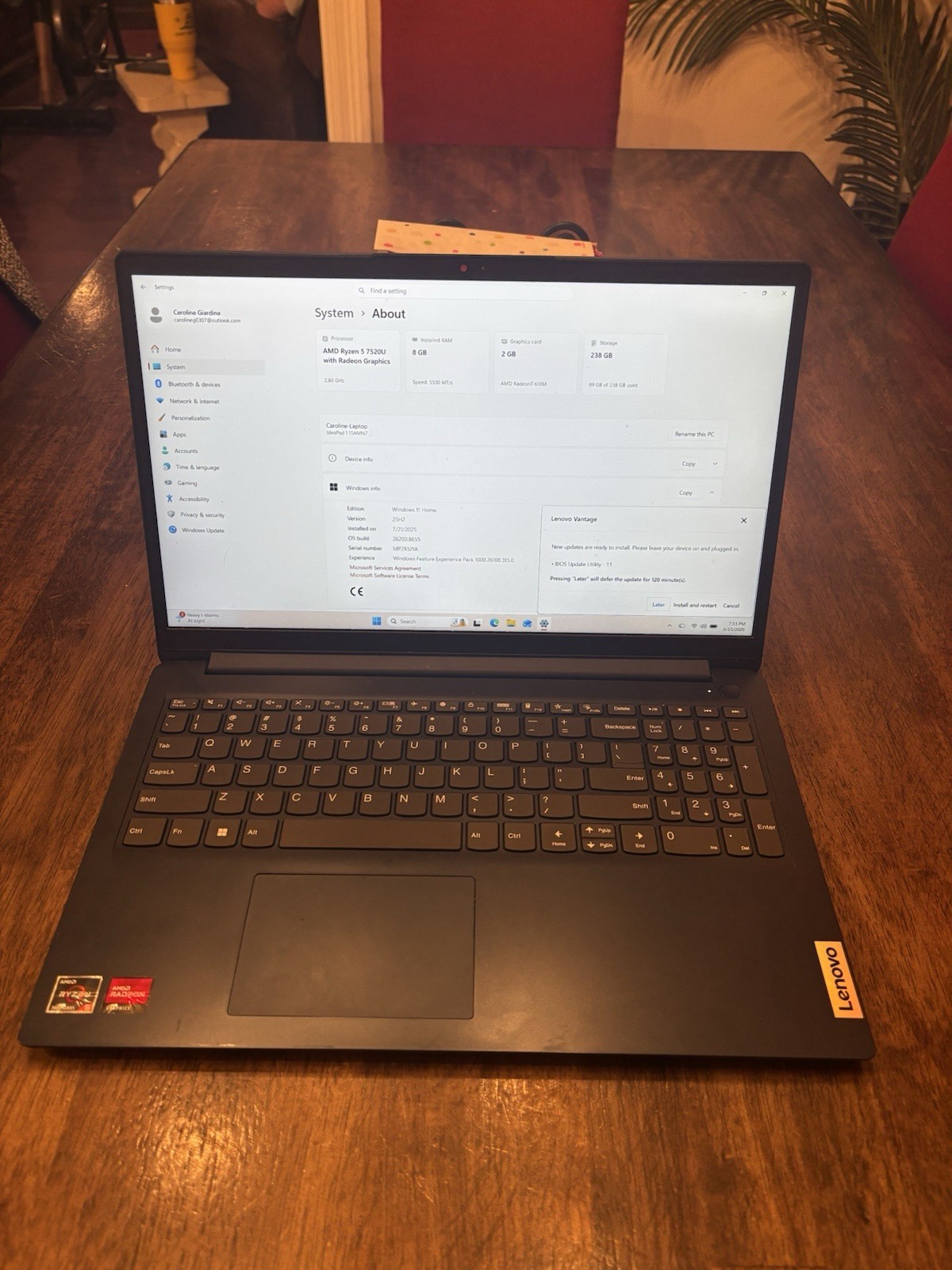 Lenovo IdeaPad 1 15AMN7 15.6″ Ryzen 5 7520U 8GB 238GB Touch Win11 Blue
