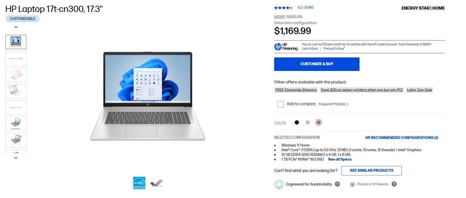 Rose Gold 17.3″ HP Laptop 1TB Storage (Model 17t-cn300)