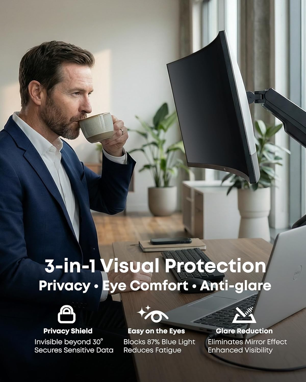 32 Inch Computer Privacy Screen Filter for 16:9 Curved & Flat Monitors – Anti-Gl