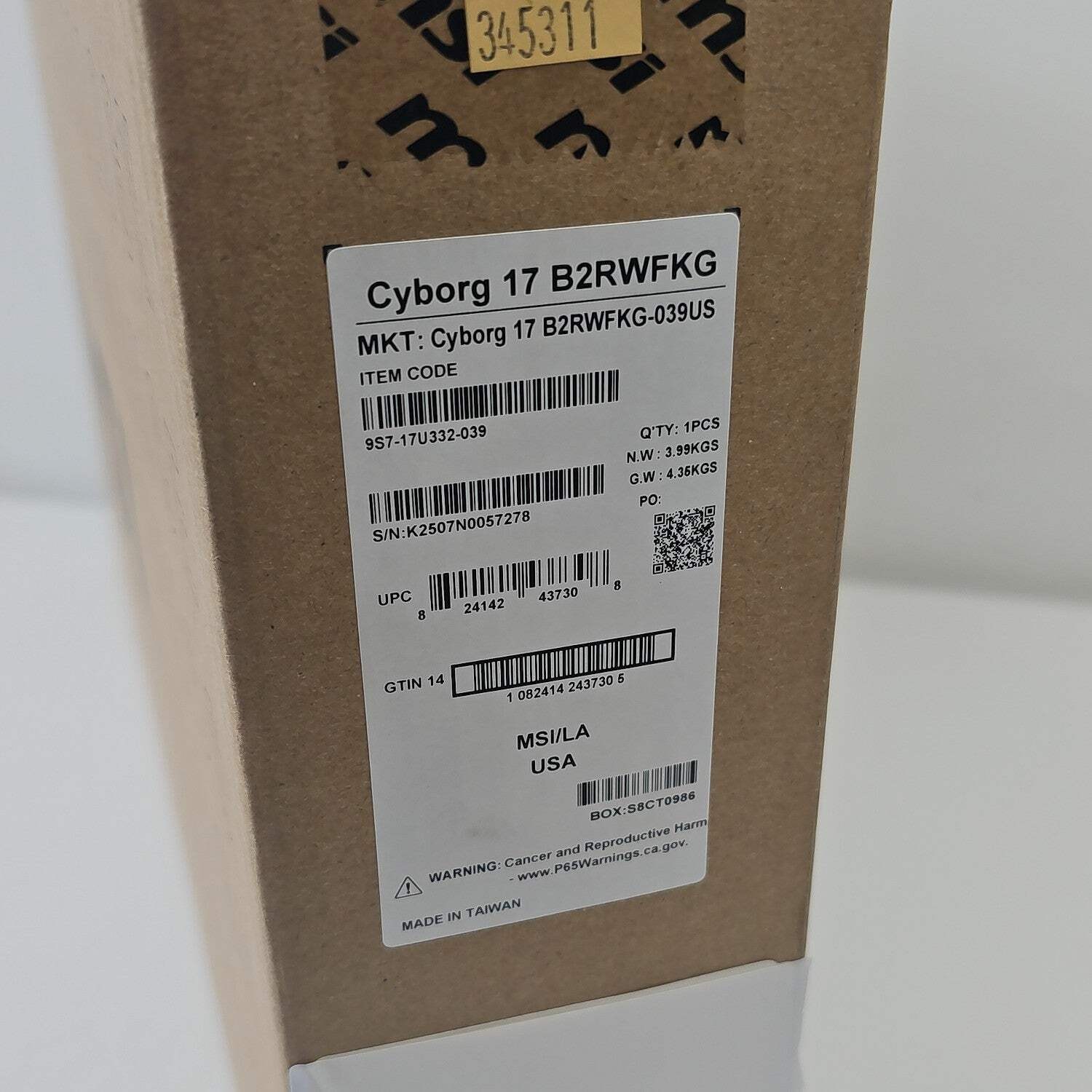 New MSI Cyborg 17 B2RWFKG 17″ Core 5 210H 1.6GHz 16GB RAM 512GB SSD RTX 5060