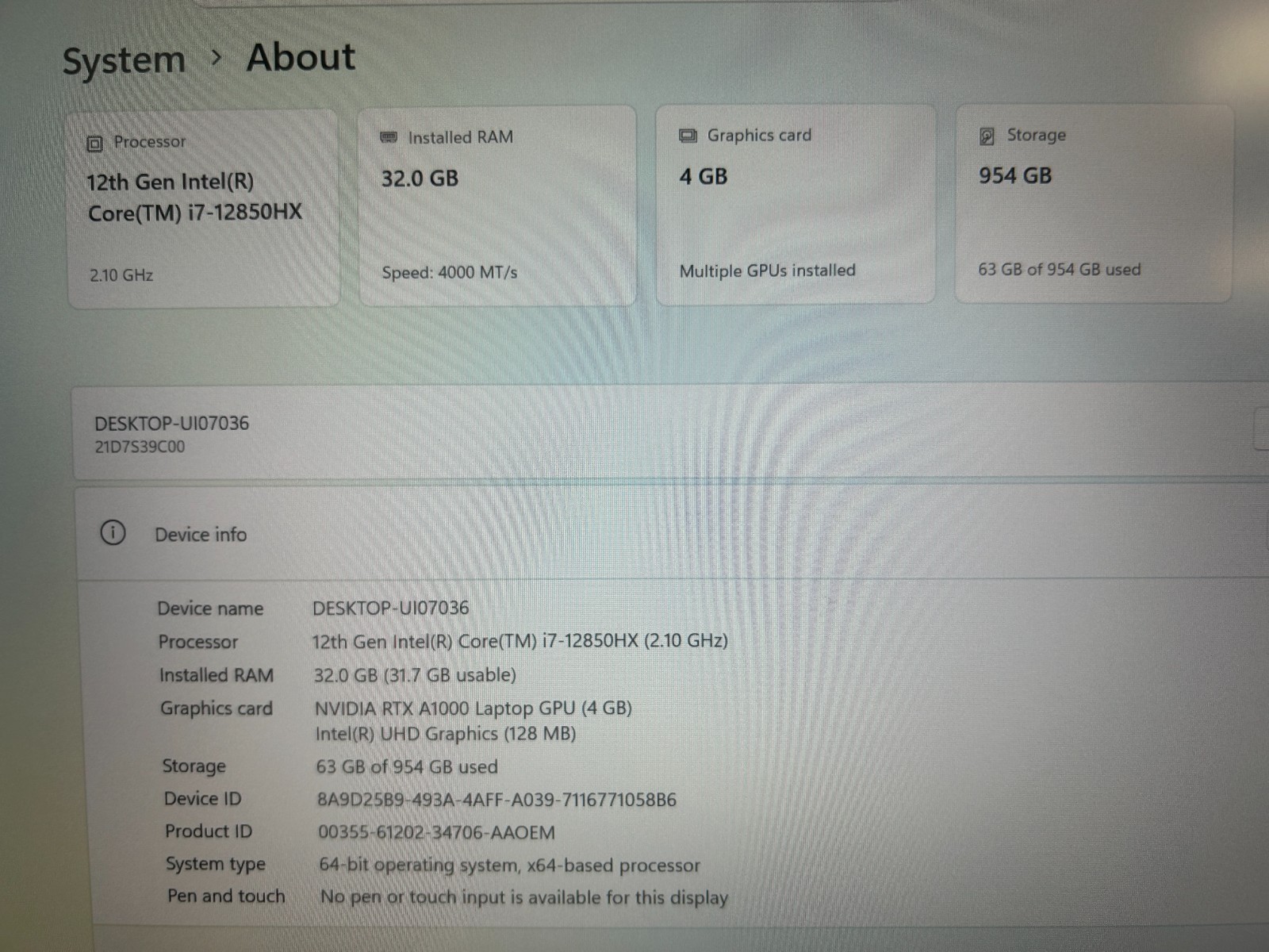 LENOVO THINKPAD P16 GEN 1, Intel Core i7-12850HX, 2.10 GHz, 32 GB RAM, 1 TB M.2