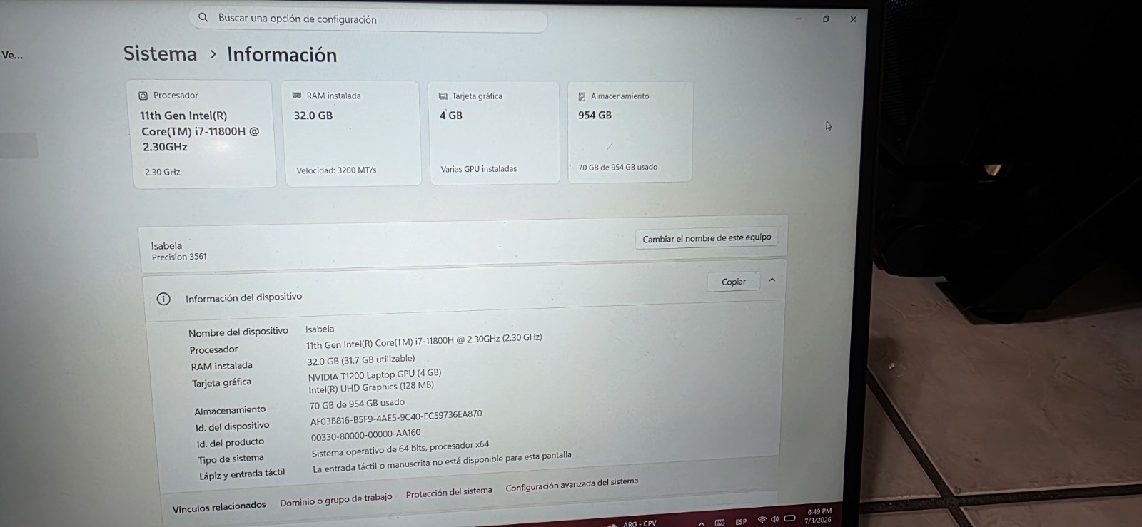 Dell Precision 3561 15.6 FHD i7-11800H 32GB 954GB SSD T1200 Win11