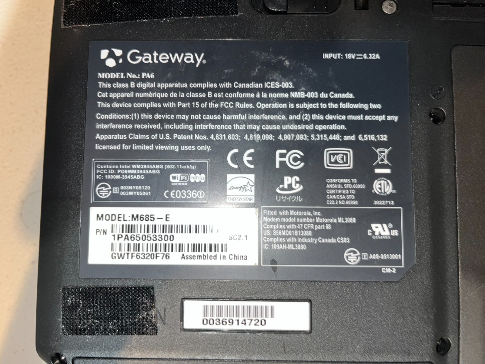Gateway Laptop 2GB Ram PA6 M685E Intel Core Duo T2500 @ 2.00GHz